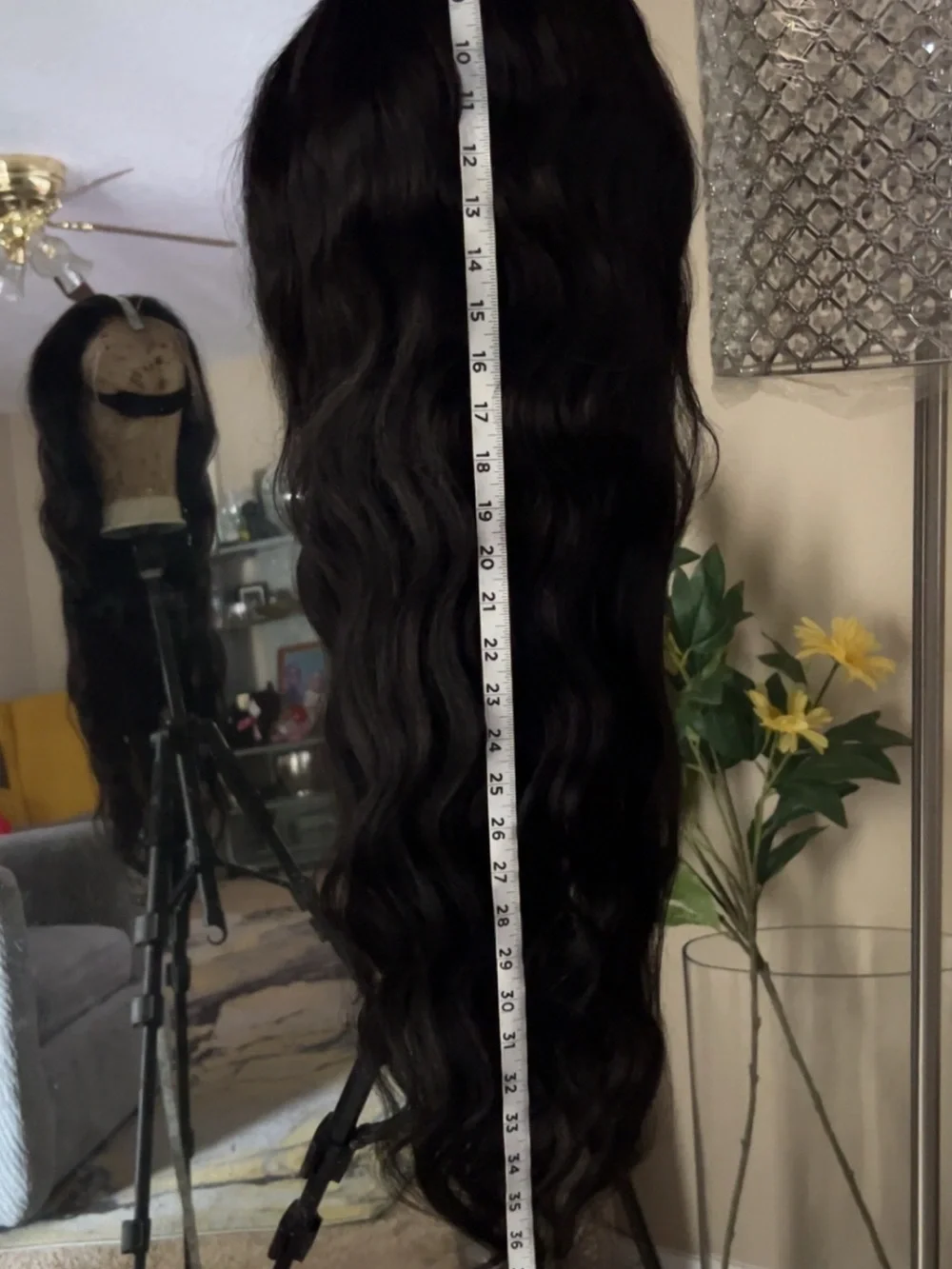Natural Black Wavy Women’s Lace Front Wig. 34 inch